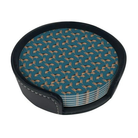 

Round Pu Leather Coaster German Shepherd Dog Dogs Cute Pet Dog Heat - Resistant Beverage Cup Mat-Fancy Decor For Kitchen Office Dining Room Table - Drink Protector 6-Slice