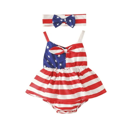 

0-24M Independence Day Newborn Infant Baby Girls Romper Star Print Striped Jumpsuit Sunsuit Party Clothing