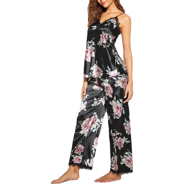 Sunisery Sunisery Women Ladies Sleeveless Black Lace Floral Nightwear Pyjamas Sets Walmart Com Walmart Com