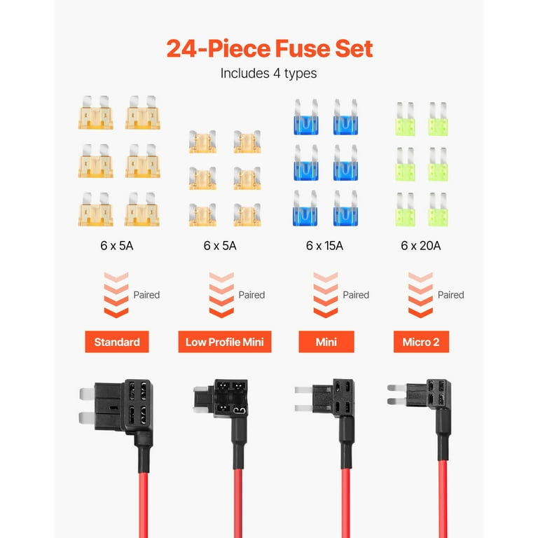 GTIWUNG 32V Car Fuse Tap, Add-a-Circuit Fuse Adapter, Standard Fuse Tap Medium Piggy Back Blade Fuse Holder With Wire Harness Pack Of 6 1211828869