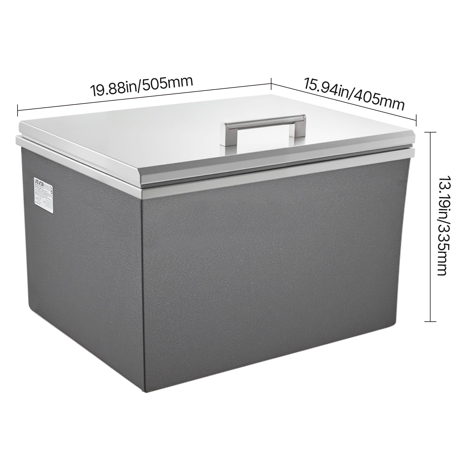 VEVOR Drop in Ice Chest, 20"L x 16"W x 13"H Stainless Steel Drop in Cooler, 44.7 Quart Commercial Ice Bin with Flip Lid for Outdoor Kitchen Patio Bar, Drain-pipe Set Included, for Cold Wine Beer