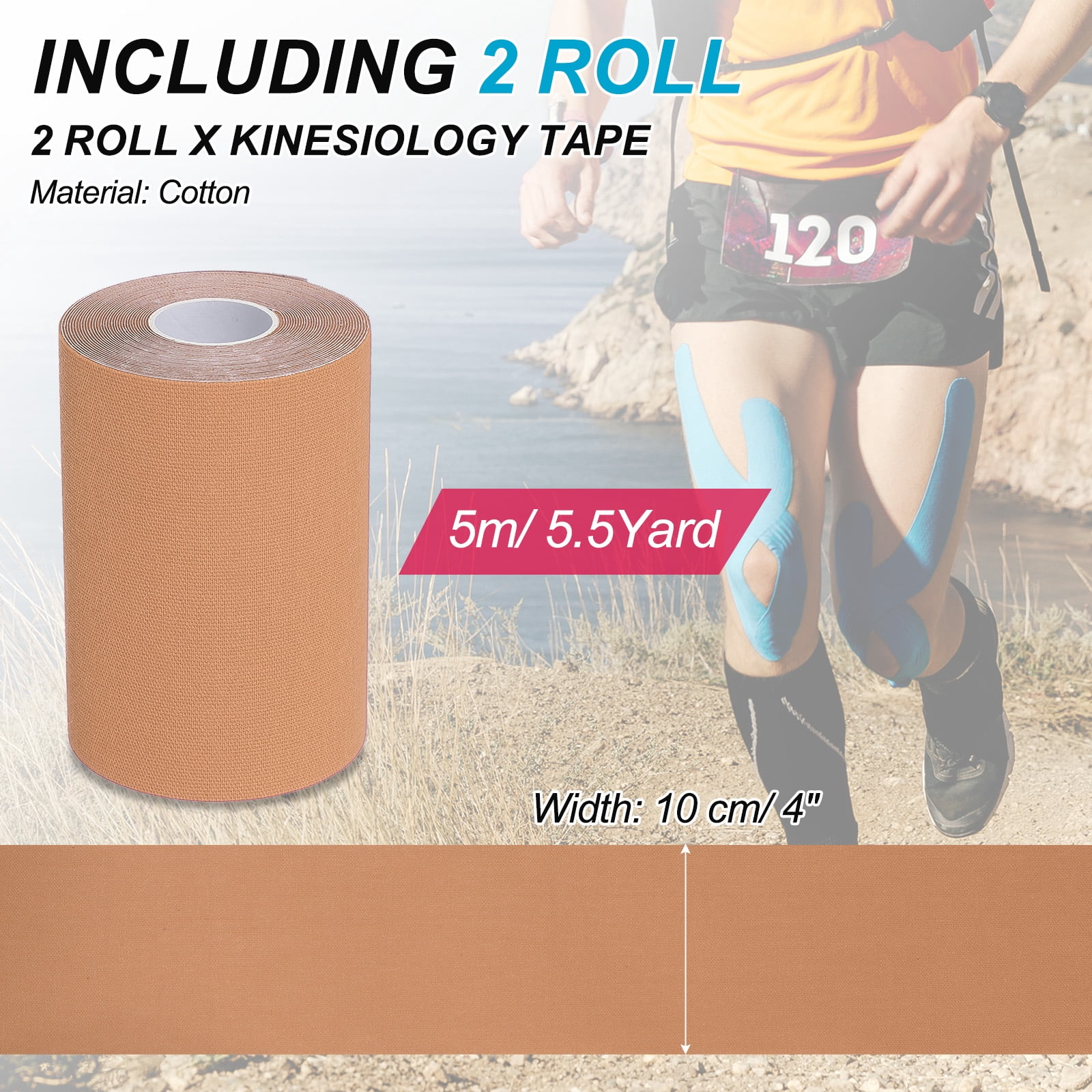 Uxcell Kinesiology Tape, Adhesive Cotton Sports Muscle Support Tape Waterproof Elastic Tape for Knee Ankle Wrist Skin Color