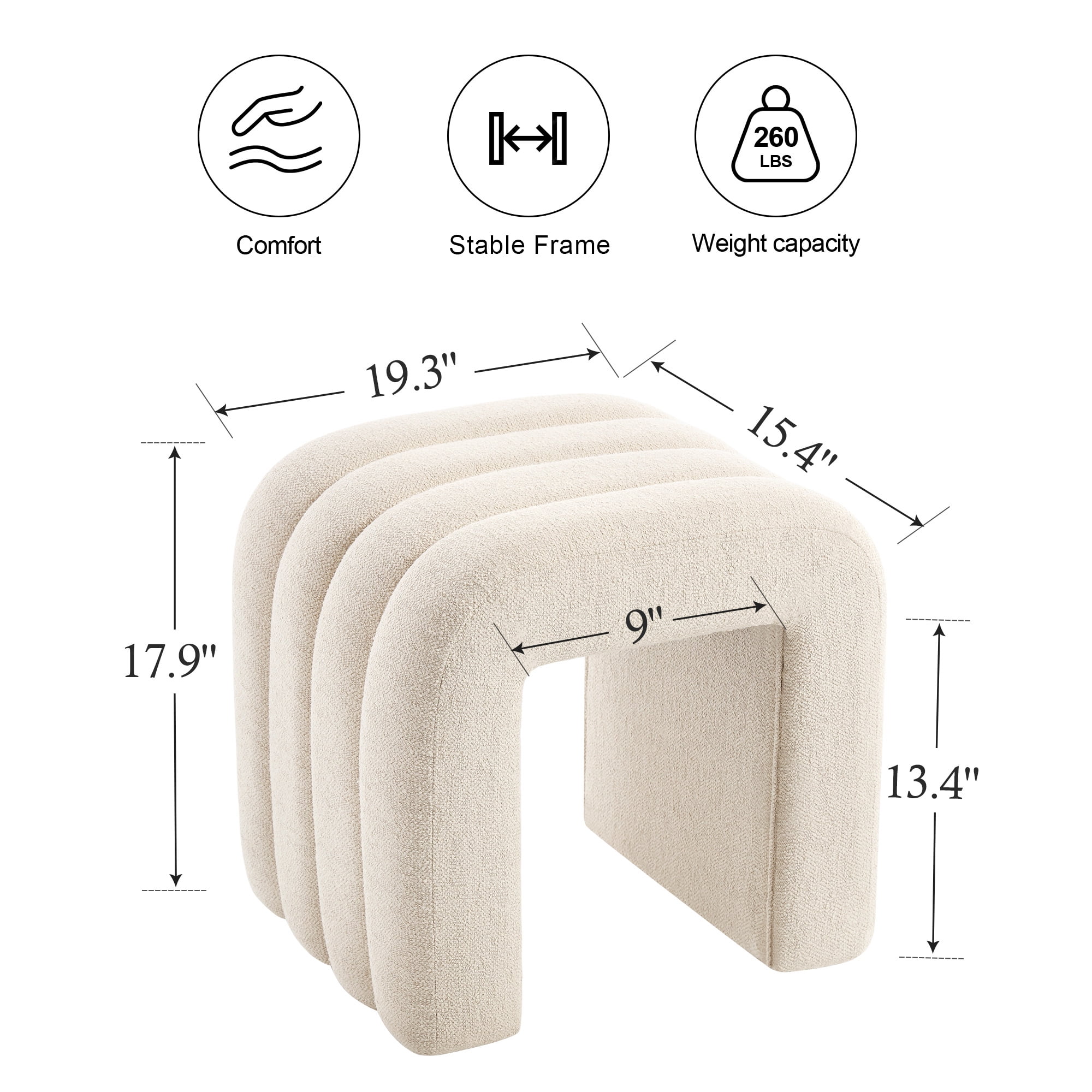 Zesthouse Multi-Functional Ottoman Stool, Tufted Linen Foot Stools Ottoman for Couch, Modern Vanity Stool for Living Room, Bedroom and Entryway, Beige