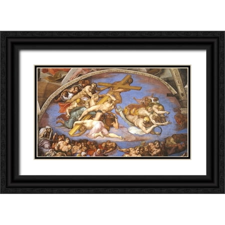 Michelangelo 14x10 Black Ornate Wood Framed with Double Matting Museum Art Print Titled - Detail From The Last Judgement (Angels Carrying The Cross)