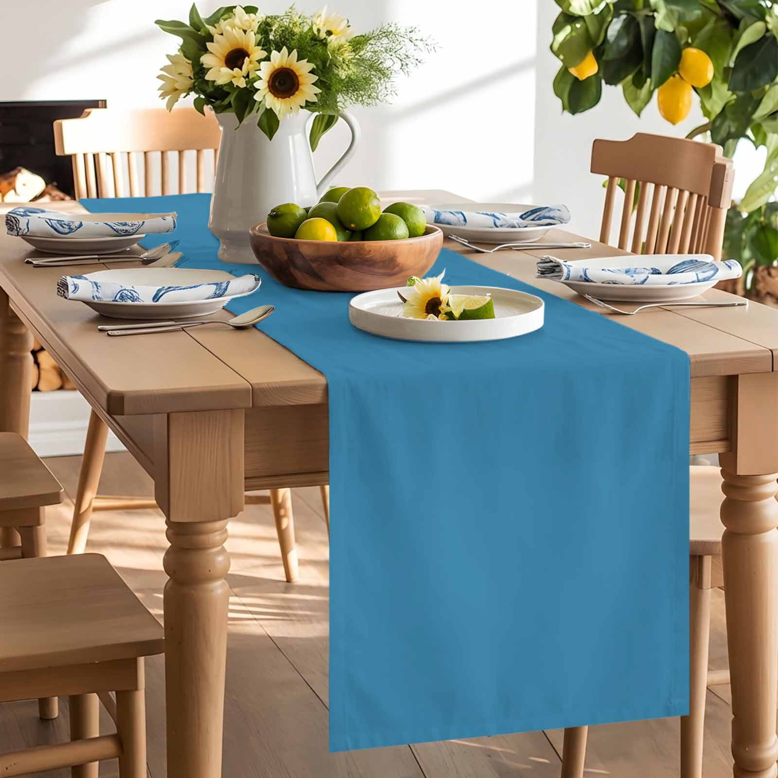 Modern Marine Ocean Pure Blue Table Runner 90 Inches Long, Minimalist Solid Color Art Table Runners Tabletop Scarf Kitchen Dining Tables Decoration for Home Party Indoor Outdoor