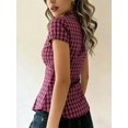 thumbnail image 2 of Women's Plaid Button Front Shirt with Collar Short Sleeve Top for Summer Casual Daily Wear, 2 of 2