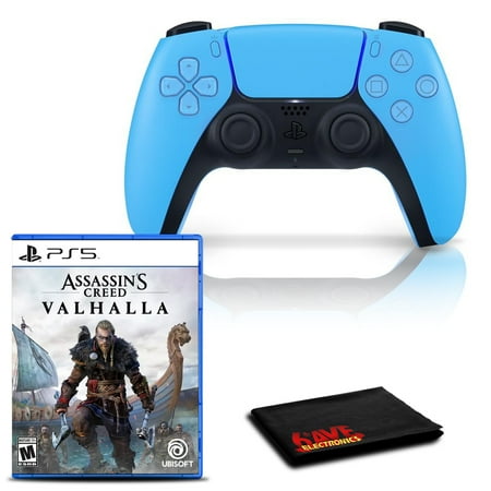 PlayStation 5 DualSense Wireless Controller (Starlight Blue) with Assassin’s Creed Valhalla and 6Ave Cleaning Cloth