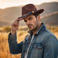 thumbnail image 3 of Qwertyu Western Cowboy Hat for Men Women Classic Fedora Hat with Buckle Belt Coffee, 3 of 6