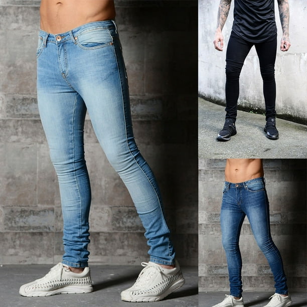 Pantalones vaqueros ajustados con cremallera para hombre pantalones elasticos ajustados de cintura media pantalones decorativos de ocio ropa Prendas para la parte inferior del cuerpo SG Jumpingount AP...