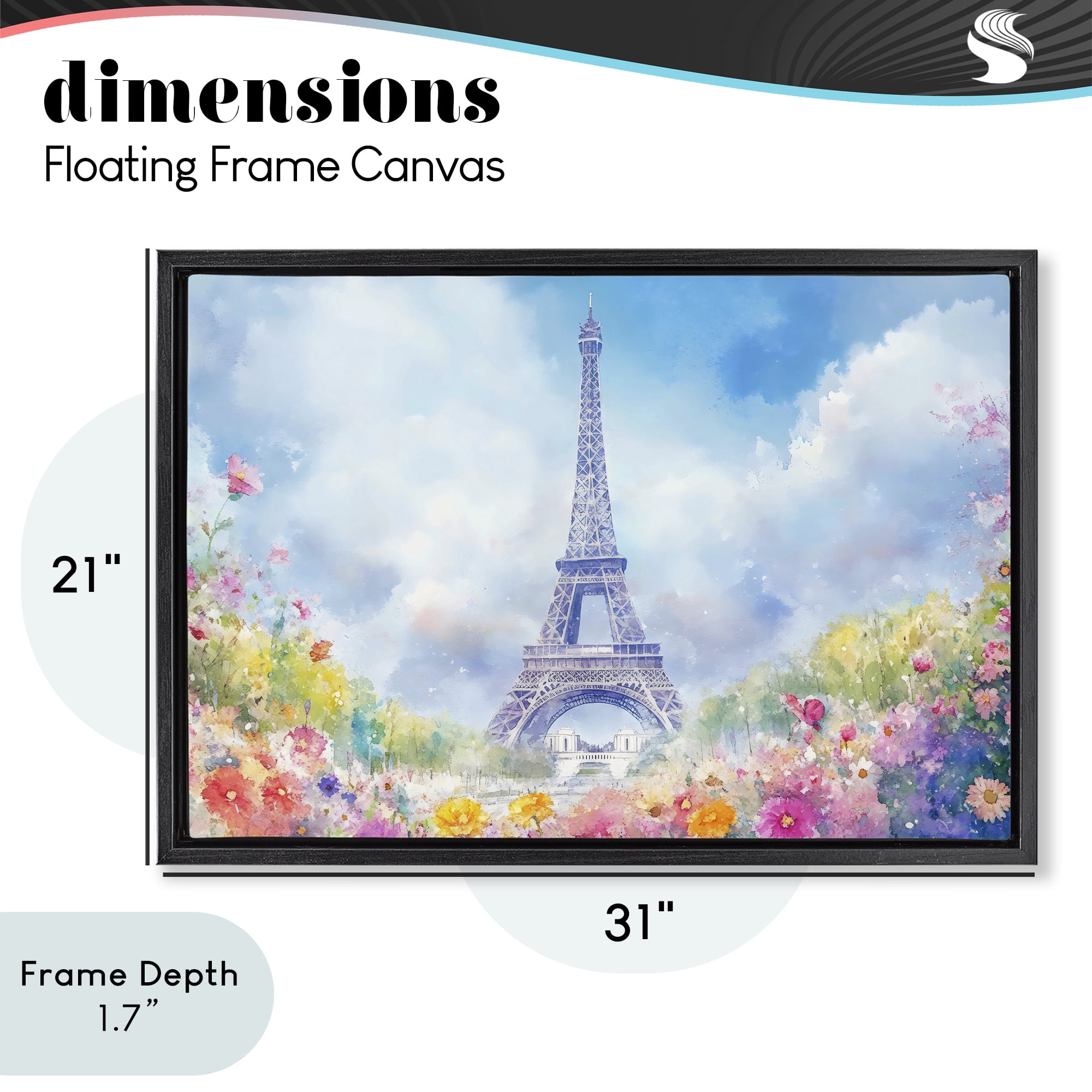 Stupell Industries Rainbow Spring at Eiffel Tower Black Framed Floater Canvas Wall Art, design by Creative Studio