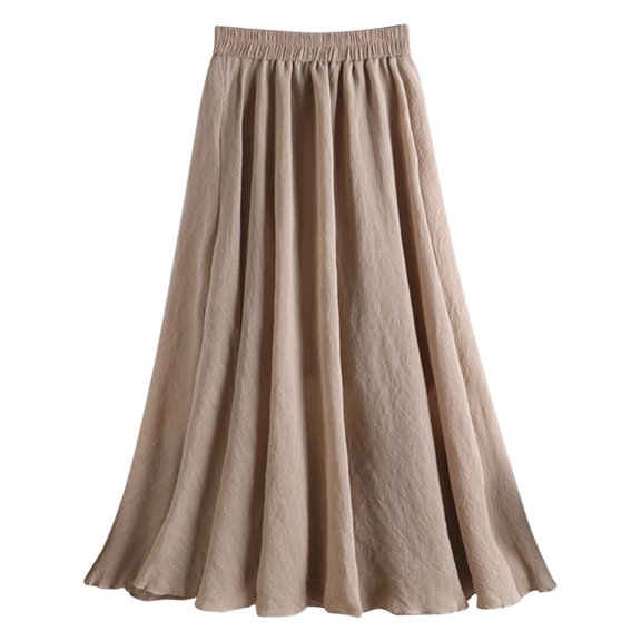 Women Summer Cotton And Half Skirt High Waist Slim Mid-Length A-Line Loose Elastic Belt Skirt Vacation Holiday Female Dailywear