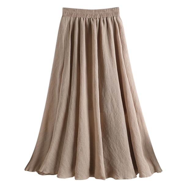 Falda elástica de algodón de cintura alta y corte A para mujer - Algodón, largo medio - Talla única (M), primavera/verano/otoño