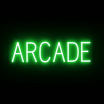 SpellBrite ARCADE LED Sign for Business. 24.8" x 6.3" Green ARCADE Sign Has Neon Sign Look With Energy Efficient LED Light Source. Visible from 500  Feet, 8 Animation Settings.