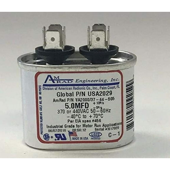 Run Capacitor 5.0 MFD 370/440 Volt USA2029