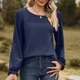 thumbnail image 2 of Timegard Blouse for Women Eyelet Scoop Neck Ruffle Long Sleeve Tops Fall Casual Comfy Tops Solid Color, 2 of 8
