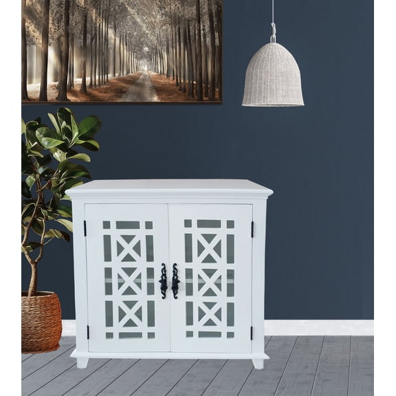 White Solid Wood Display Cabinet - 31.5"W Glass Door Storage Cabinet with Shelf, 16"D X 31.5"H