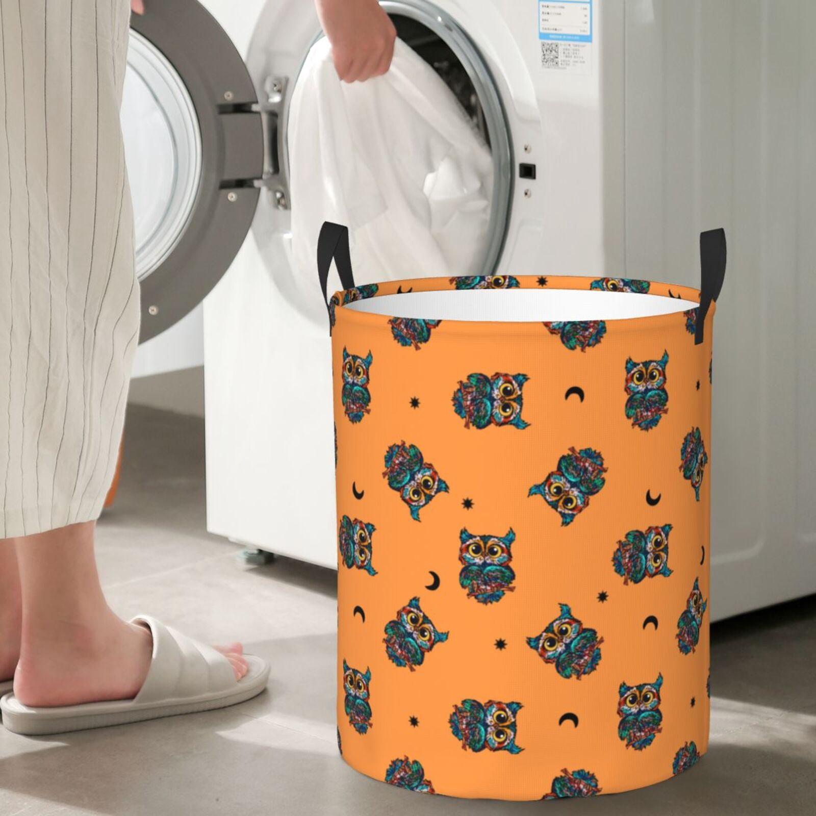 Large Laundry Basket with Handles - Cute Decorative Colourful Owl Kids Baby Dirty Clothes Laundry Hamper for Bedroom Aesthetic