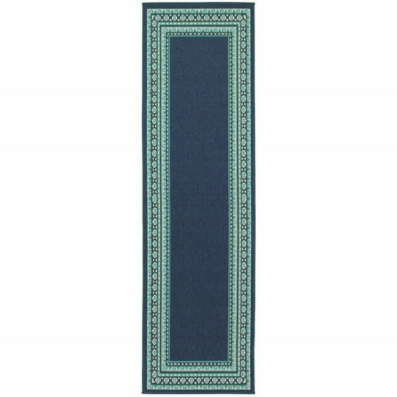 4'x6' Navy and Green Geometric Indoor Outdoor Area Rug - 3'6" 26.77"W x 90.55"D x 0.15"H 2' x 3' Rectangle