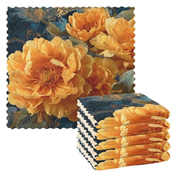 6 Pieces of Kitchen Towels 11x11Inch Kitchen Dish Cloths Kitchen Dish Towels Reuseable Cleaning Cloths Orange Peony