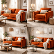 Liz Jordan-Hill Upholstery Fabric SAMPLE SWATCH, Polyester Blend Velvet, Orange, 4 x 4 Inch, Aquaclean, Bellagio Monarch 062