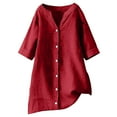 thumbnail image 4 of Button Down Shirts Collared Tops Business Casual Outfits Loose Comfy Work Gauze Blouses Womens Boho Tops Loose Tops Blouses Cotton Button Up Shirt Loose Fit Blouses Flowy Tunic Red 3XL, 4 of 9