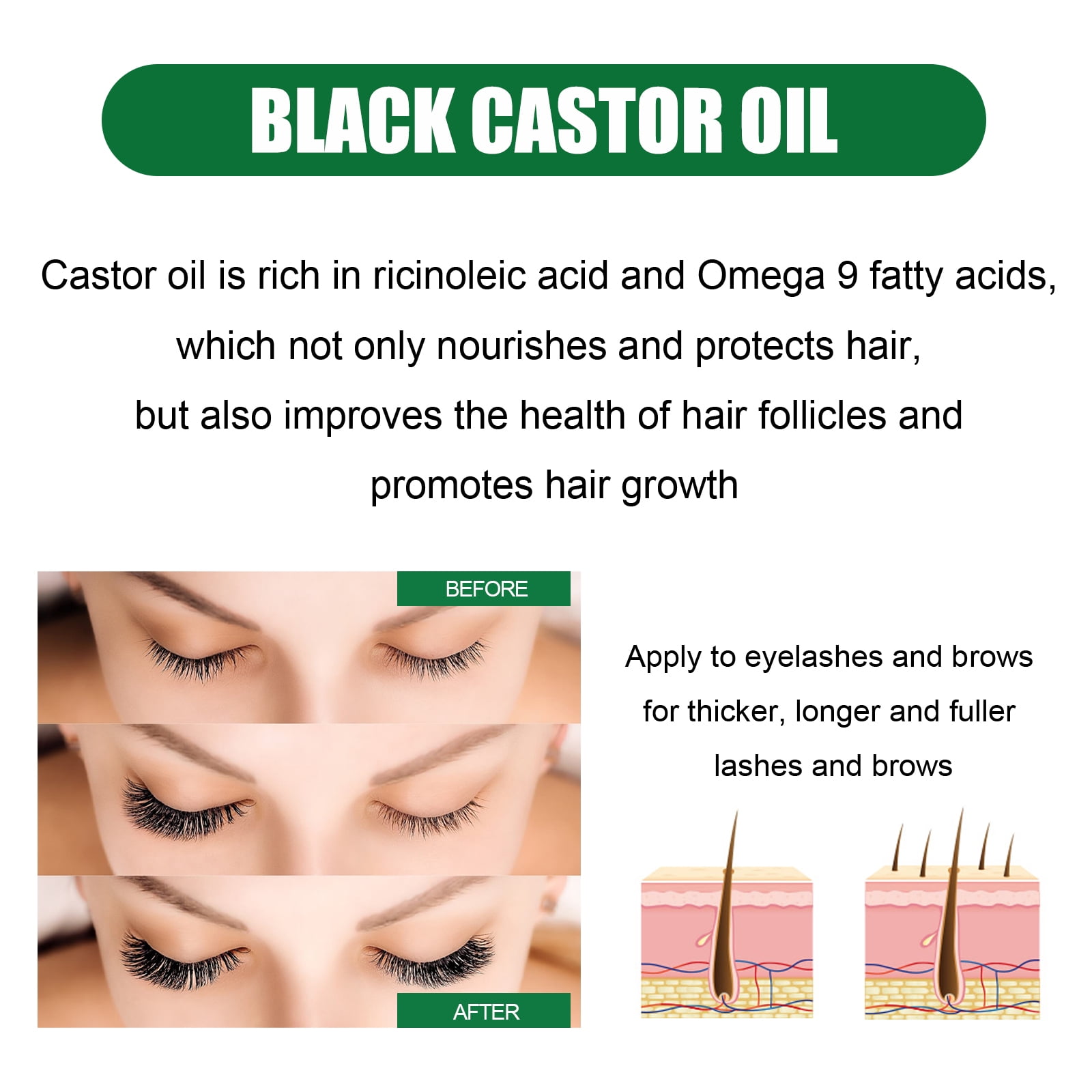Alvantor Castor Oil Nourishing Treatment for Hair and Eyelash, Thickening Lash Serum 2.02 fl.oz
