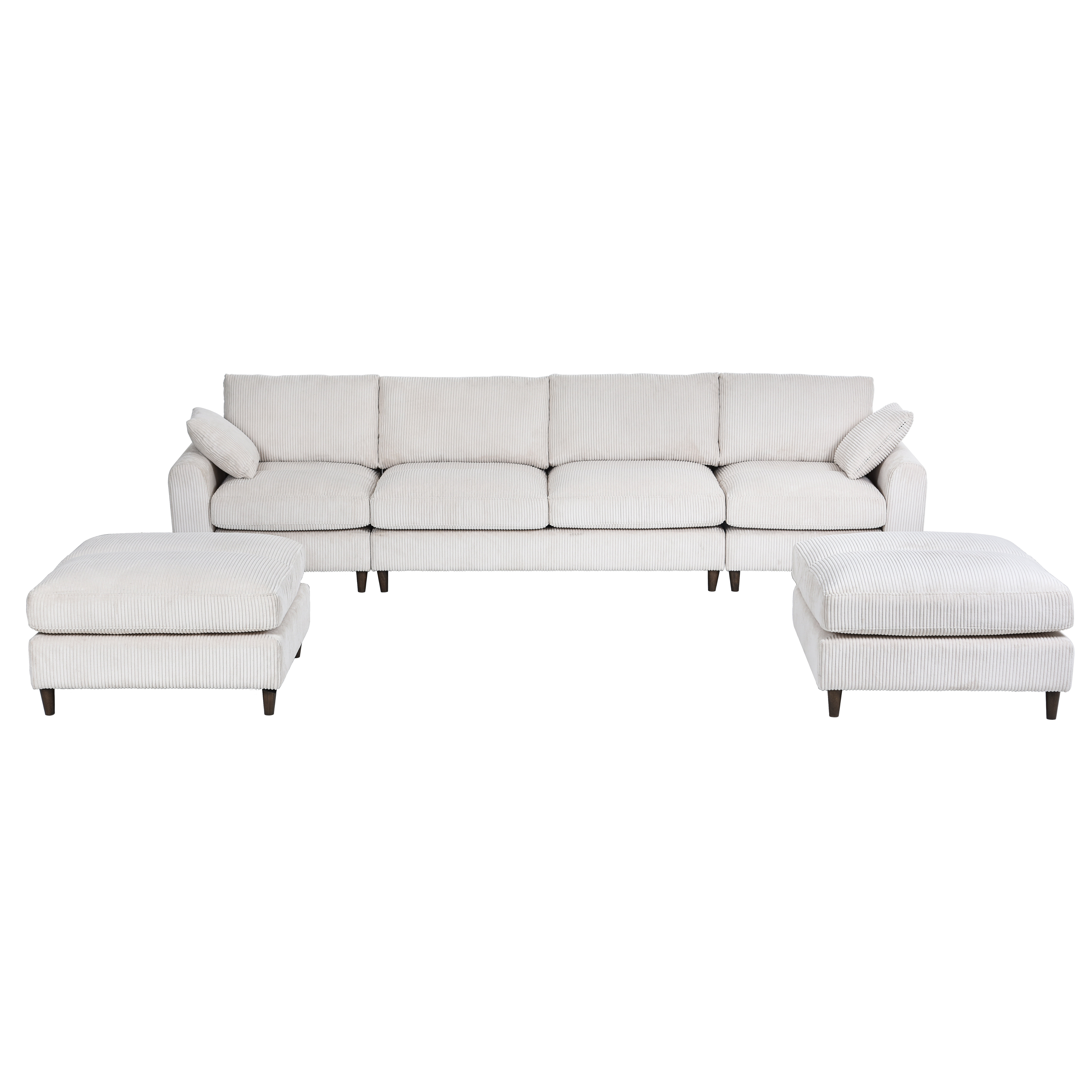 Gewnee Corduroy Modular Combination 6 Seat Sofa,U-shaped Foldable L-shaped Sofa Set with Ottomans,Adjustable Headrest,Side Storage Bag,Suitable for Living Room,Apartment,Office.Beige