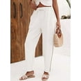 thumbnail image 4 of Women'S Linen Pants with Drawstring Petite Summer Beachwear Elastic Waist Pants, 4 of 9