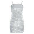 thumbnail image 2 of Moggemol Robe Caraco à Bretelles Spaghetti pour Fille Sans Manches Froncée Courte Ajustée Coupe Crayon Argent 8, 2 of 7