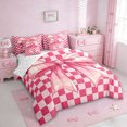thumbnail image 2 of Erosebridal Girls Pink Bowknot 7-Piece Twin Bedding Sets,Kids Geometric Grid Printed Bedding Comforter Set,Reversible, 2 of 7