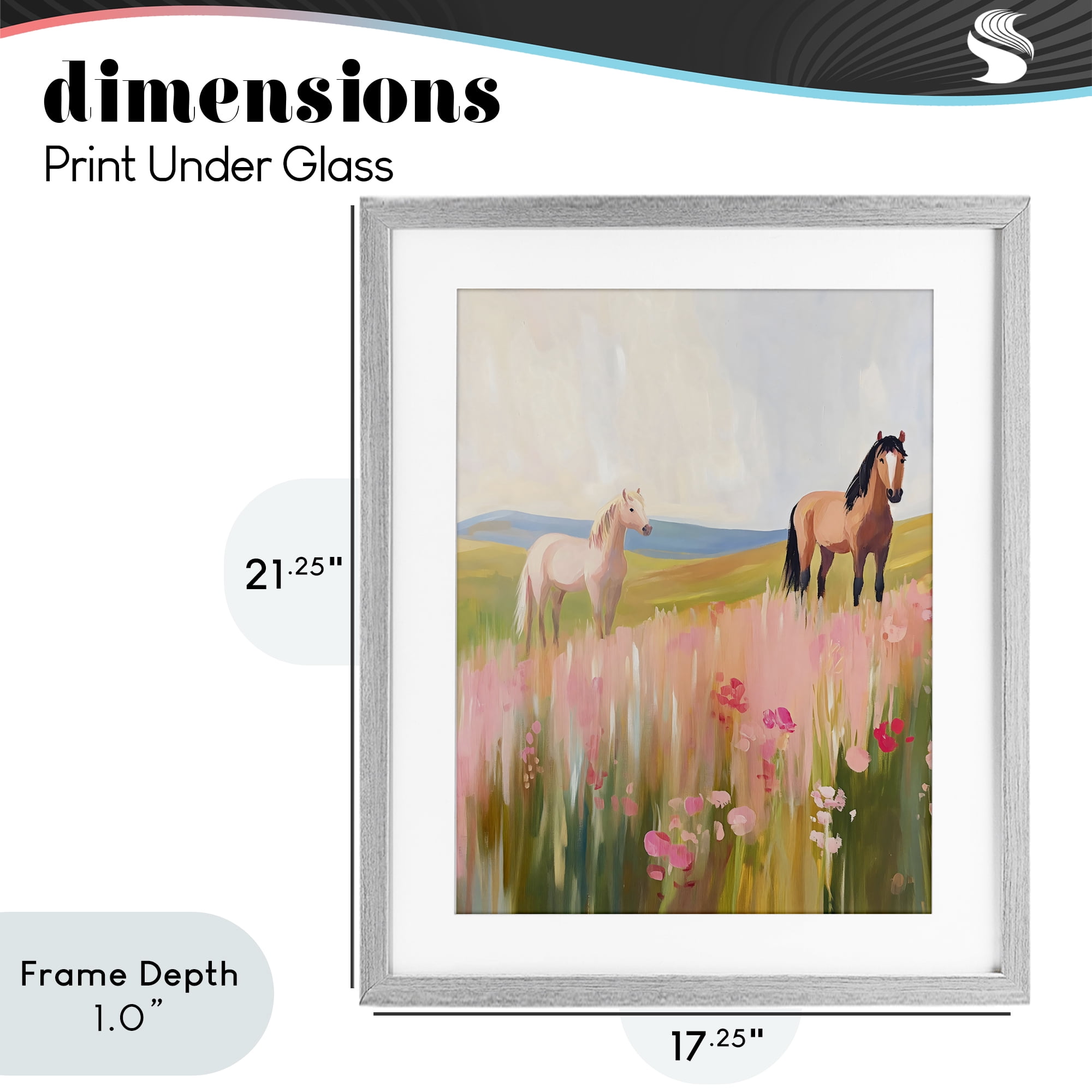 Stupell Industries Wild Horses in Pink Meadow Gray Framed Print Under Glass, design by The Prints Vibe