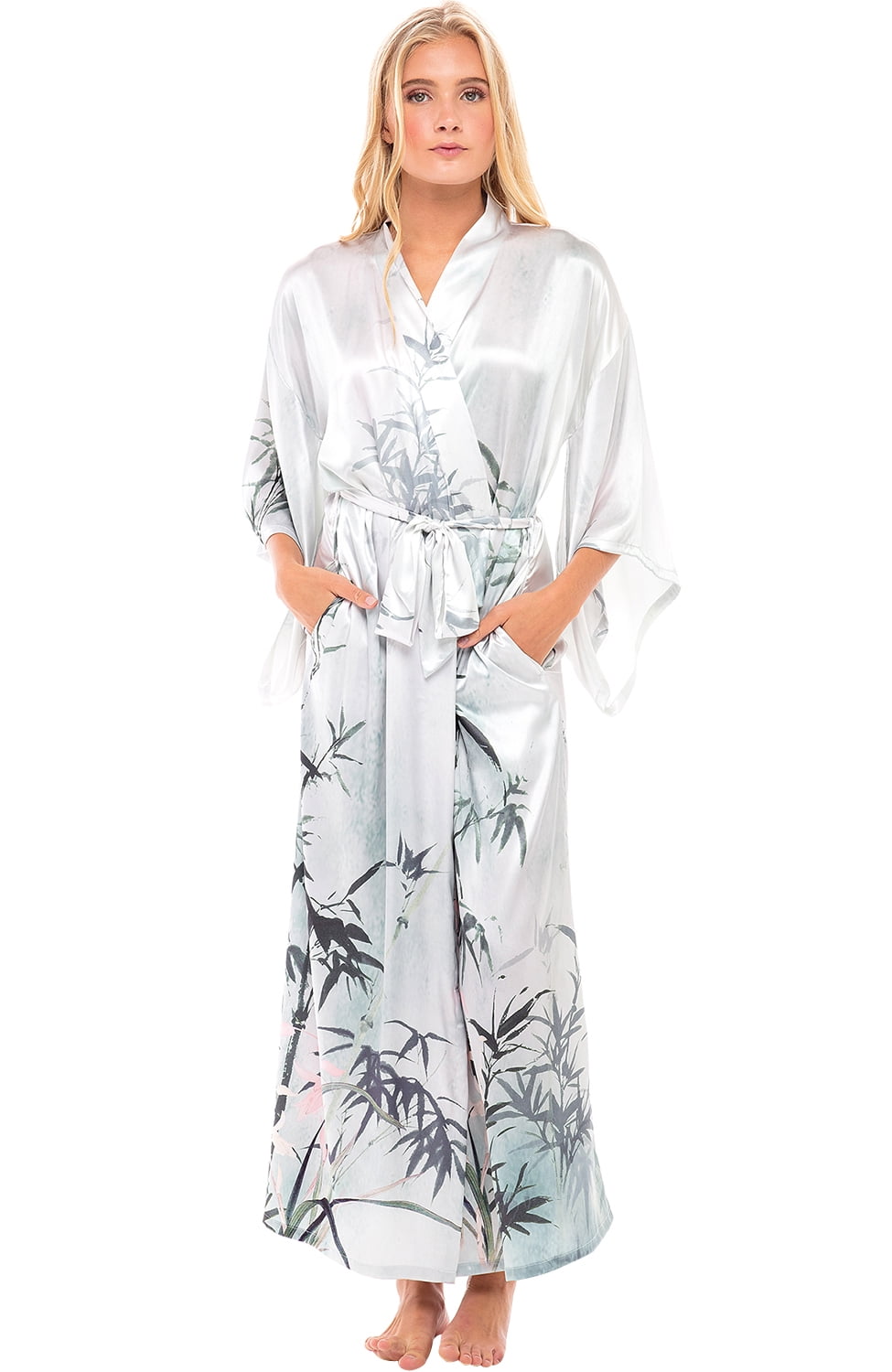 long satin kimono dressing gown