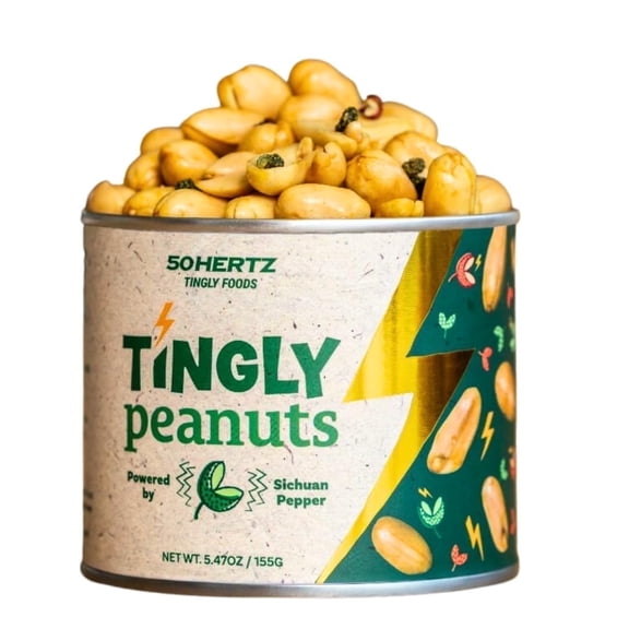 50Hertz Tingly Peanuts 5.5 oz Can (1 Pack) – Extra Large Crunchy Peanuts with Sichuan Pepper (Szechuan Peppercorn) – Tongue-Tingling Mala Numbing Snacks – 35g Protein, Natural Dry Mouth Relief