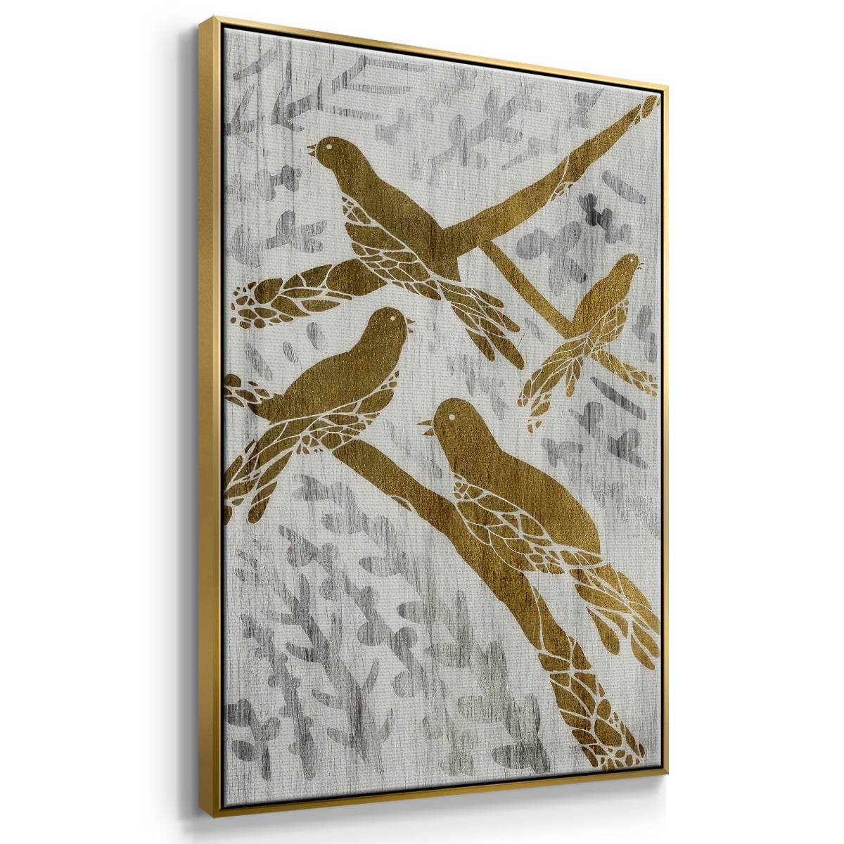 Four Calling Birds - Gold Leaf Holiday - Framed Gallery Wrapped Holiday Canvas - 25 x 37 - Gold Frame