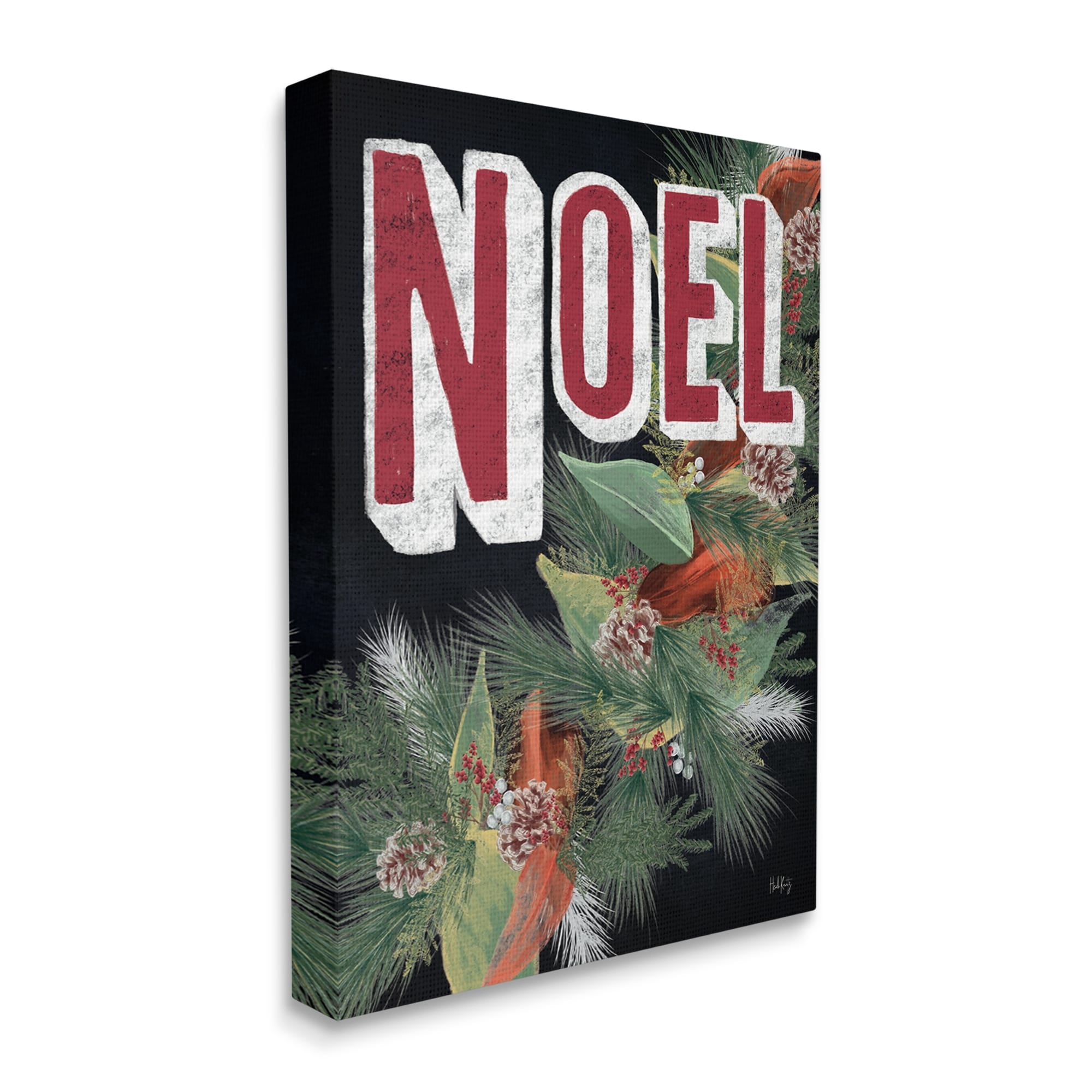 Vintage Noel Text Snow Dusted Botanicals Pinecones Inspirational Graphic Art Gallery-Wrapped Canvas Print Wall Art