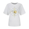 thumbnail image 4 of TSADFHJI Hauts d'Hiver pour Femmes 1X Mode Décontractée Imprimé Col Rond Manches Courtes T-Shirt TG Jaune, 4 of 4