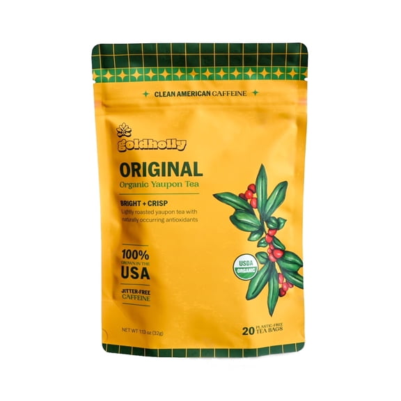 Goldholly Organic Yaupon Tea Bags - Original Light Roast, 20 Count | American Organic Tea