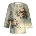 thumbnail image 7 of ZQUUVOU Women's T-Shirt 3/4 Sleeve Button Loose Print Tops B-Khaki (S), 7 of 7