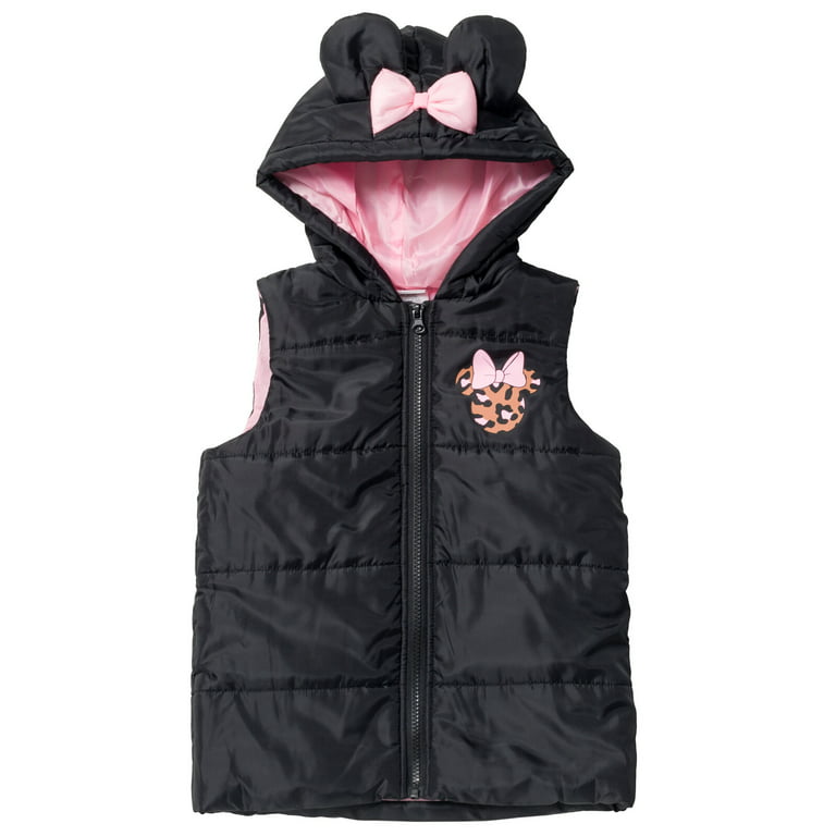 Disney Minnie Mouse Little Girls Zip Up Vest Puffer T-Shirt and Leggings 3  Piece Outfit Set Infant to Big Kid