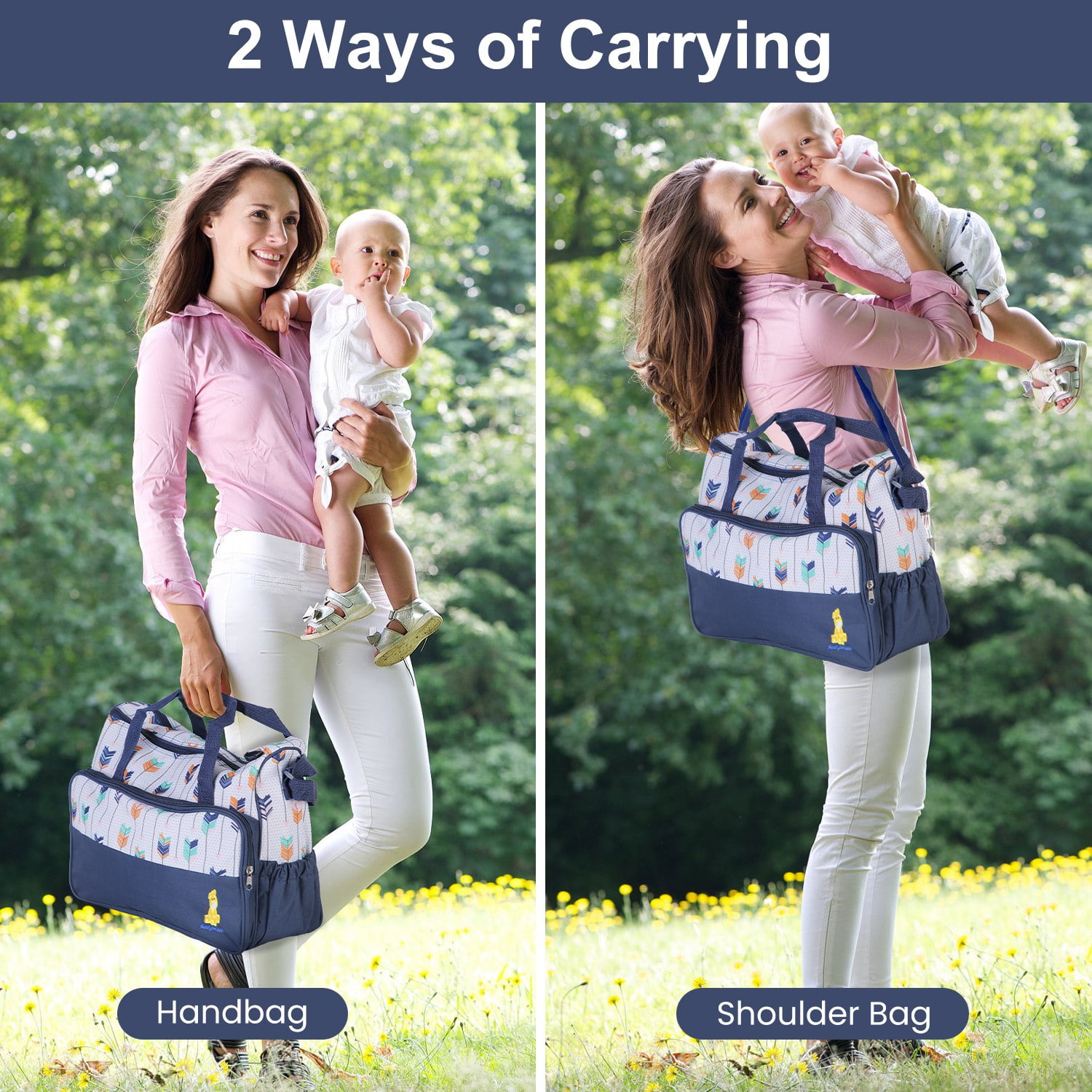 TeqHome 5Pcs Baby Diaper Bag Tote Portable Baby Bag with Diaper Pad Food Bag Bottle Bag Travel Tote Bags for Mom Dad Coffee