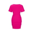 thumbnail image 5 of QUNYINEY Women's Cocktail Dresses Short Sleeve Summer Hot Pink Bodycon Mini Dresses Party Ruched Slim Fit Crew Neck Dresses, 5 of 7