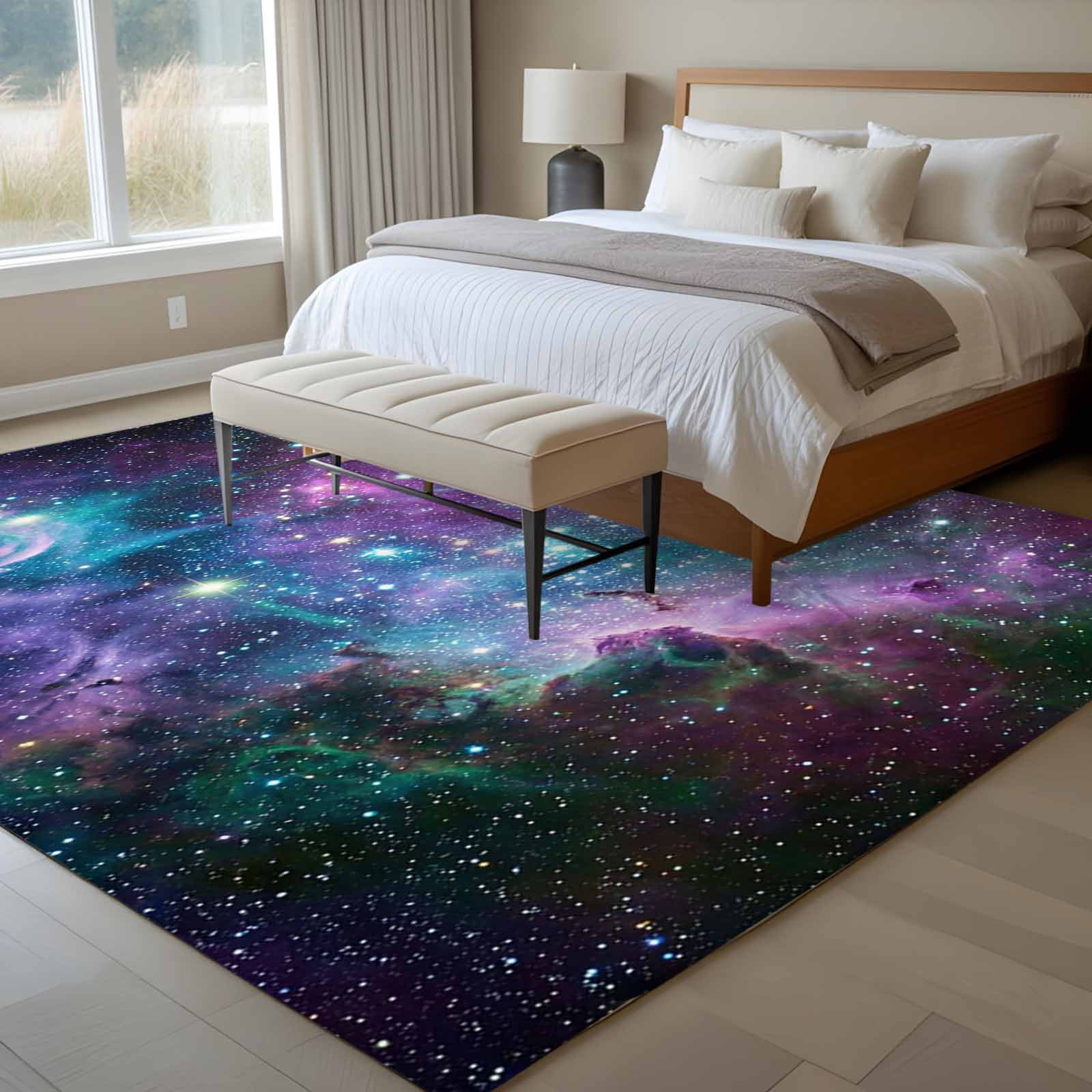 Large Area Rugs for Living Room Bedroom, Purple Ombre Starry Night 6'x9' Rug Washable Carpet Runner Indoor Outdoor, Modern Abstract Art Non Slip Floor Mats Rug for Kitchen, Playroom