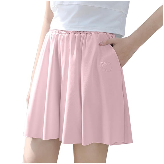 Akafmk Happy Print Skort with Pockets,Summer Lightweight Loose Casual Athletic Pants,Breathable Outdoor Playwear (Toddler Girl's or Girl's),Sizes 3-15 Years