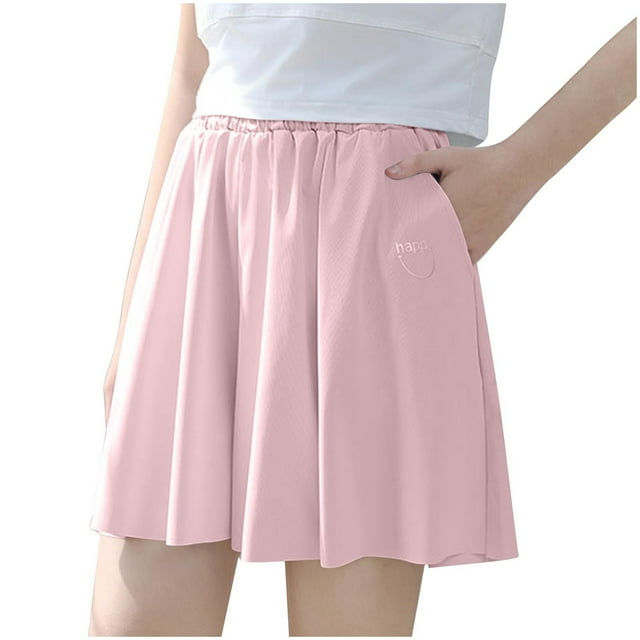 Zpanxa Girls Shorts Solid Color Polyester Pockets Lightweight Loose Fit Sports Skirt Outerwear Style 12 Years