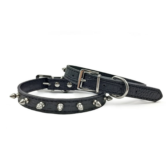 NAMSAN Black Leather Dog Collar Adjustable Cat Collar with Spikes