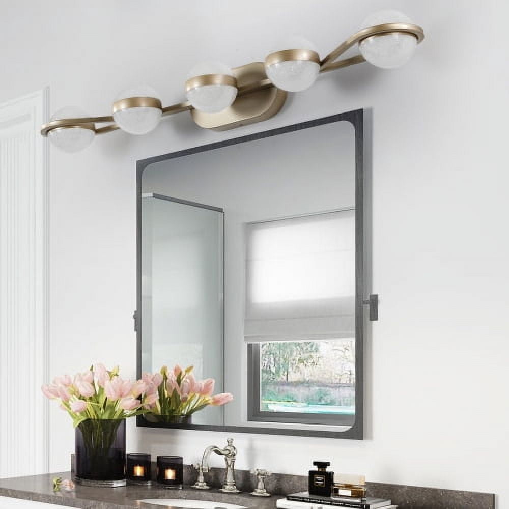 ACE-LIGHTS,5-Light Modern Minimalist Golden Bathroom Vanity Light With Acrylic Shades,Bathroom Mirror Lamp for Bathroom,Dressing Room,Bedroom,Living Room,Office,Restaurant,Bars(Brushed Gold)