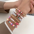 thumbnail image 2 of El colorido brazalete de cuentas sonrientes con letras de arcilla en verano, el brazalete retro de arcilla blanda, el conjunto de brazalete elástico de arcilla suave, la joyería de la pareja, 2 of 5