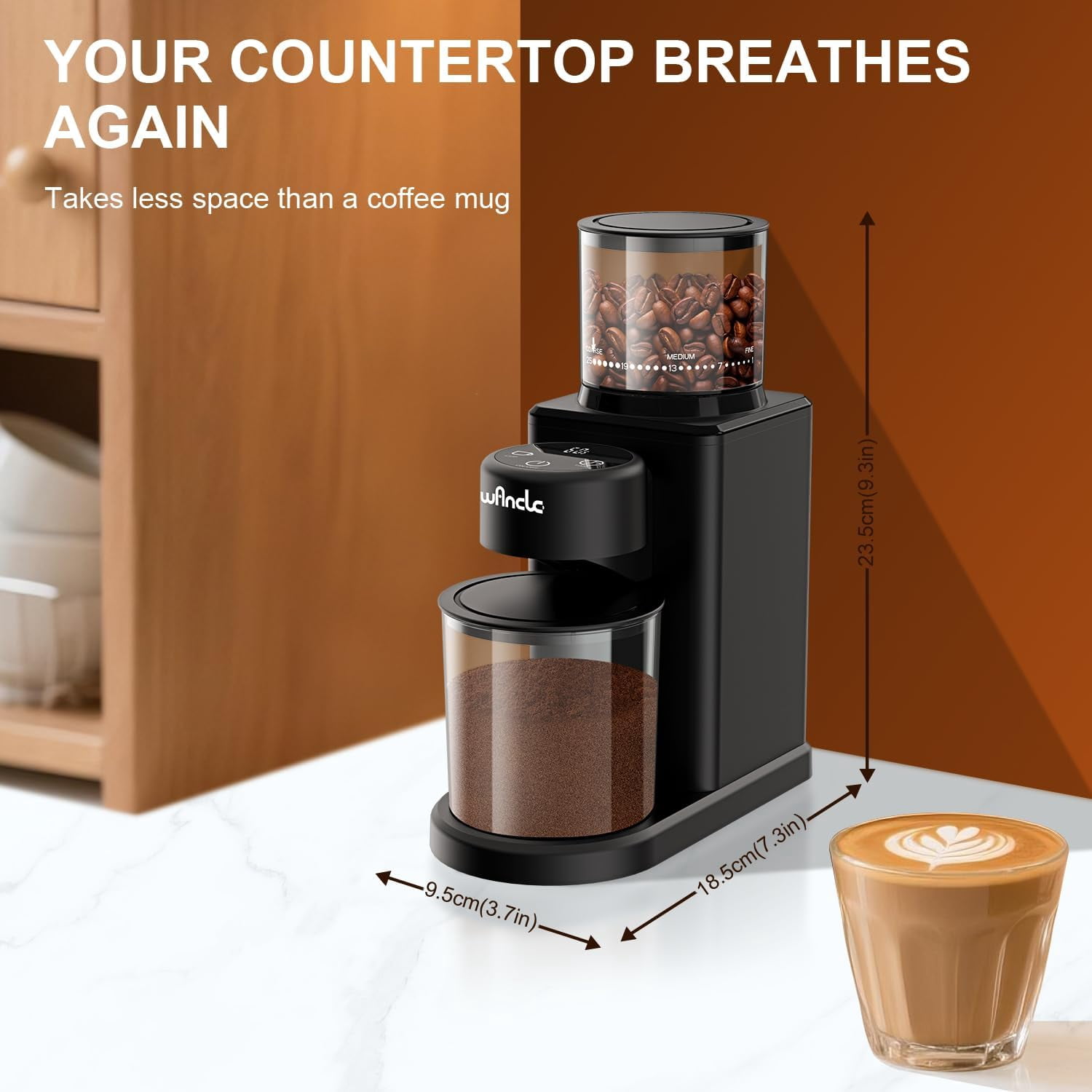 Conical Burr Coffee Grinder Touch Edition - 25 Settings, Precision Timer, Anti-Static,  Blower, 200W Motor for Home Brewing