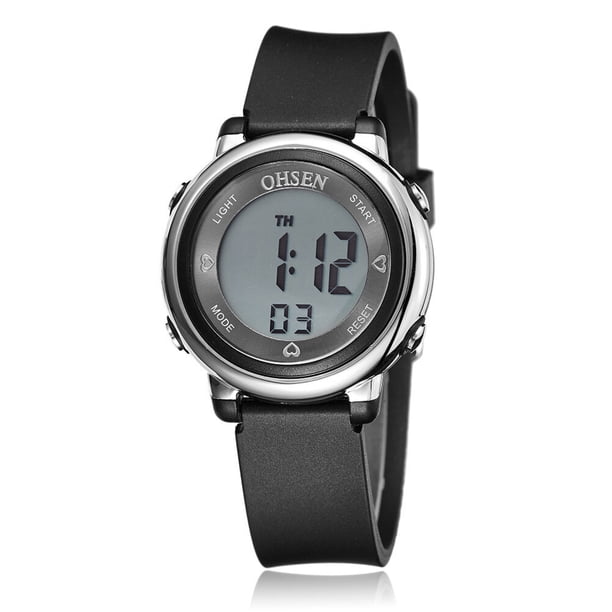 EeaseMX Reloj deportivo Ohsen para niños y niñas, multifunción, resistente al agua, con pantalla retroiluminada, de cuarzo, con cronómetro, fecha y alarma (1605 negro)