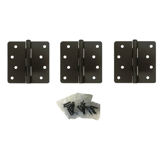 (3 PACK) Oil Rubbed Bronze 4" Door Hinges 1/4" Radius